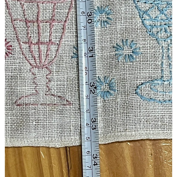 Vtg 50s Embroidered Kitchen Tea Towel Pink Blue Glasses Table Runner Cottagecore - Picture 9 of 11